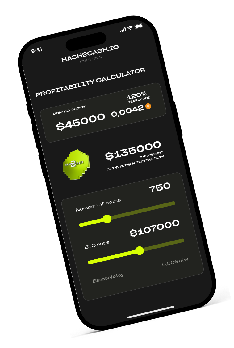 Hash2Cash coin calculator screen screenshot