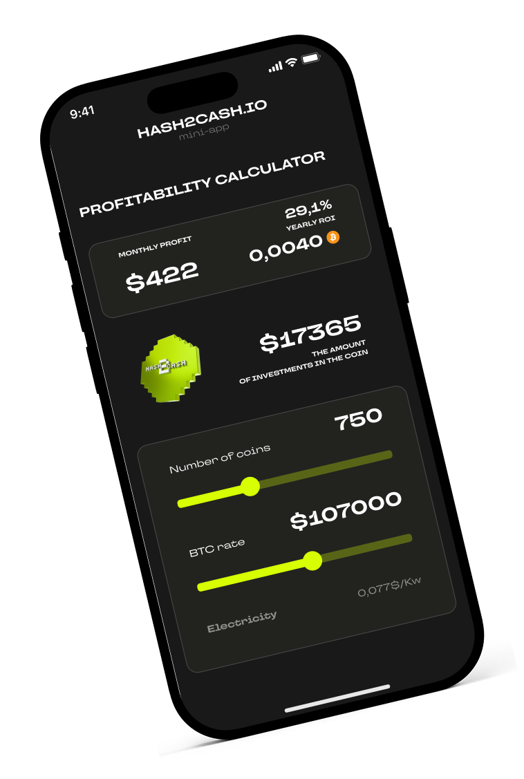 Hash2Cash coin calculator screen screenshot